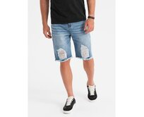 Pánské krátké džínové kraťasy s roztrženou nohavicí a dírami - světle modré V2 OM-SRDS-0157 Modrá, S