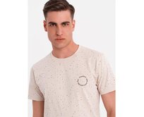 Pánské bavlněné tričko s potiskem a kulatým výstřihem - béžové V2 OM-TSFP-0186 Béžová, S