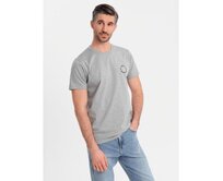 Pánské bavlněné tričko s potiskem a kulatým výstřihem - světle šedé V8 OM-TSFP-0186 Šedá, S