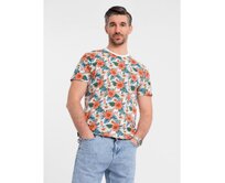 Pánské bavlněné tričko s květinovým celoplošným potiskem - bílé V1 OM-TSFP-0249 Bílá, S