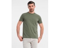 Pánské pletené tričko s celoplošným potiskem - olivové V2 OM-TSFP-0250 Olivová, S