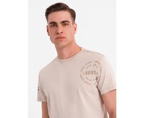 Pánské bavlněné tričko s potiskem ve vojenském stylu - béžové V1 OM-TSWT-0202 Béžová, S