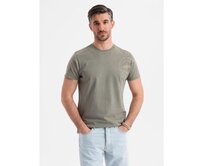 Pánské bavlněné tričko s potiskem ve vojenském stylu - světle olivové V2 OM-TSWT-0202 Olivová, S