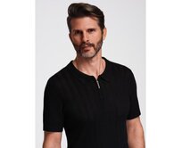 Klasické pánské tričko z úpletu s pruhovanými manžetami – teplá hnědá V4 OM-TSCT-0252 Černá, S