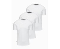 Sada triček s výstřihem do V, elastanem a decentním logem, 3 kusy – 3x bílá V2 Z100 Bílá, S