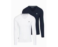 Sada pánských triček SLIM FIT s dlouhým rukávem, výstřihem do V a logem, 2 kusy – směs bílé/modré V1 Z103 Bílá, S