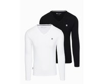 Sada pánských triček SLIM FIT s dlouhým rukávem, výstřihem do V a logem, 2 kusy – směs bílé/černé V2 Z103 Bílá, S