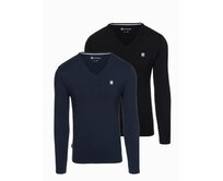 Sada pánských triček SLIM FIT s dlouhým rukávem, výstřihem do V a logem, 2 kusy – tmavě modrá a černá V3 Z103 Námořnická modrá, S