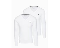 Sada pánských triček SLIM FIT s dlouhým rukávem, výstřihem do V a logem, 2 kusy – 2x bílé V4 Z103 Bílá, S