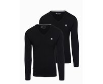 Sada pánských triček s dlouhým rukávem SLIM FIT s výstřihem do V a logem, 2 kusy – 2x černé V5 Z103 Černá, S