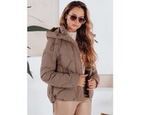 Dámská zimní bunda LOVEWARM krátká prošívaná s kapucí tmavě béžová Khaki, L