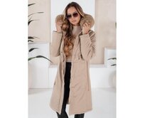 Dámská zimní bunda parka s kožešinou, béžová Béžová, S