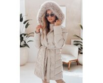 Dámská zimní bunda CASSERIE prošívaná s kapucí světle béžová Béžová, XL