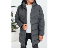 Pánská zimní prošívaná bunda s kapucí, tmavě šedá Břidlicová, S