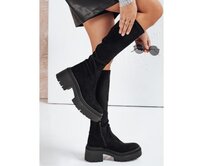 Dámské kozačky, semišové, na silné podrážce, černé Černá, 40