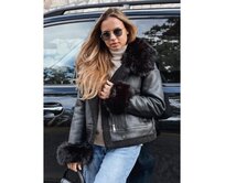 Dámská kožená bunda s kožešinou černá Černá, S