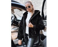 Dámská kožešinová bunda s kapucí černá Černá, S