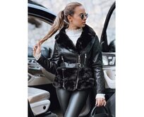 Dámská kožená bunda typu ramoneska s kožešinou, černá Černá, M