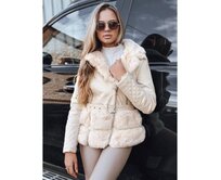 Dámská kožená bunda typu ramoneska s kožešinou, krémová Ecru, S