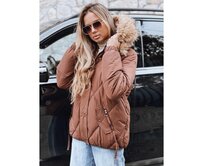 Dámská zimní prošívaná bunda s kapucí, hnědá Hnědá, S