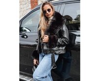 Dámská bunda typu ramoneska s kožešinou, černá Černá, S