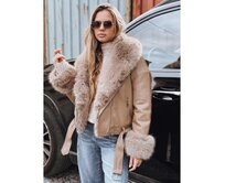 Dámská bunda typu ramoneska s kožešinou, béžová Béžová, L