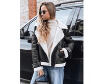 Dámská bunda typu ramoneska s kožešinou, černá Černá, S