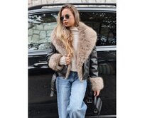 Dámská bunda typu ramoneska s kožešinou, černá Černá, M