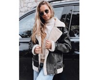 Dámská bunda typu ramoneska s kožešinou, černá Černá, S