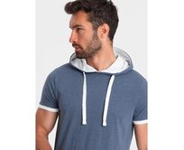 Pánské ležérní bavlněné tričko s kapucí tmavě modré melanžové Modrá, L