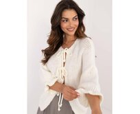 Dámský svetr s 3/4 rukávy ležérní oversize ecru Ecru, Univerzální