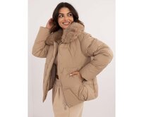 Dámská bunda s kapucí péřová zimní hnědá Karamelová, S
