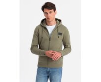 Pánská rozepínací mikina s kapucí a nášivkou olivová Olivová, S