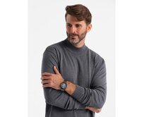 Pánský pletený polorolák s viskózou - šedý melír V3 Šedá, XXL