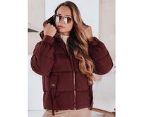 Dámská zimní prošívaná bunda s kapucí vínová Kaštanová, L