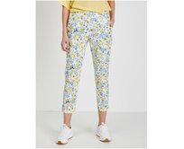 Bílé dámské zkrácené květované kalhoty Bílá, 40