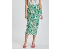 Krémovo-zelená dámská vzorovaná zavinovací midi sukně s příměsí lnu Zelená, 34