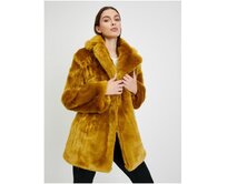 Hořčicový dámský kabát z umělé kožešiny Horčicová, 40