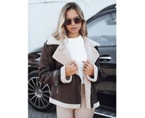 Dámská bunda ramoneska s kožešinou hnědá Hnědá, L