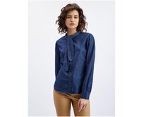 Tmavě modrá dámská džínová košile s ozdobným detailem Modrá, 38