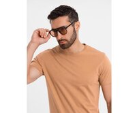 Pánské klasické bavlněné tričko BASIC - hnědé V21 OM-TSBS-0236 Hnědá, S