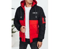 Pánská zimní bunda s kapucí černá a červená Červená, S