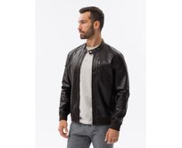 Pánská bunda z umělé kůže V1 OM-JAFL-0109 tmavě hnědá Hnědá, S