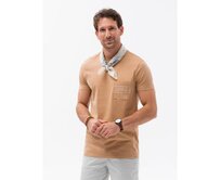 Pánské bavlněné tričko s potiskem kapes světle hnědé V6 S1742 Hnědá, S