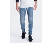 Pánské džínové kalhoty JOGGER FIT s prošíváním modré Modrá, S