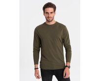 Pánské tričko s dlouhým rukávem bez potisku tmavě olivově  V7 OM-LSBL-0106 zelený Olivová, S