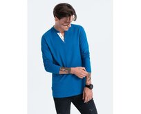Pánské tričko s dlouhým rukávems výstřihem HENLEY modrý Modrá, S