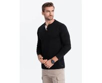 Pánské tričko s dlouhým rukávem s výstřihem HENLEY černý Černá, S