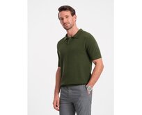 Pánská strukturovaná pletená polokošile V1 OM-POSS-0117 olivová Olivová, L