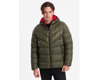 Pánská prošívaná zimní bunda V3 OM-JAHP-0145 tmavě olivově zelená Olivová, S
